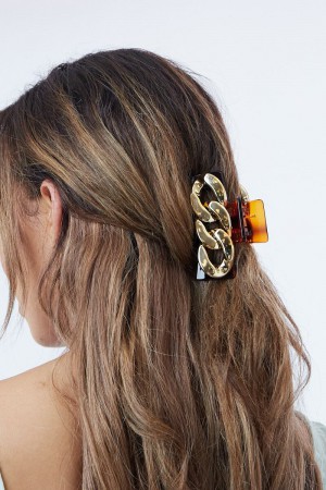 Brown Gold Chain Link Hair Clip